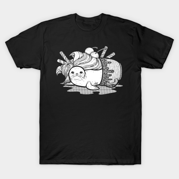 Sundae Seal Line Art Illustration T-Shirt by zarya_kiqo